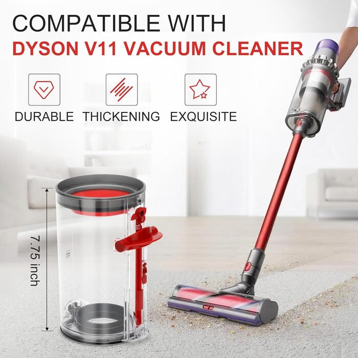 Transparent Dust Collector Bin for Dyson V11, V15, SV14, SV15, SV22 - HEPA Filter Included, Replacement Parts & Accessories