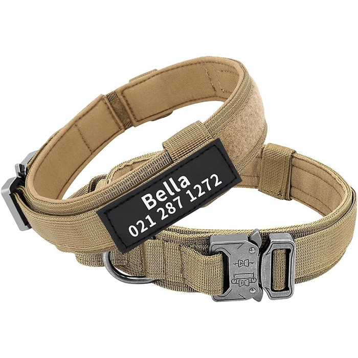 Тактичне нашийник для собак середніх та великих порід, персоналізований з іменем та номером телефону (Стиль A)