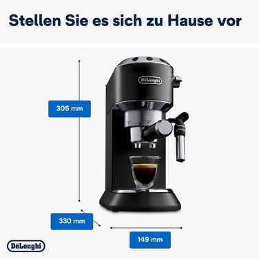 Еспресо-машина De'Longhi Dedica Style EC 685.B – компактна модель з професійним капучинатором, 1 л резервуар, чорний колір