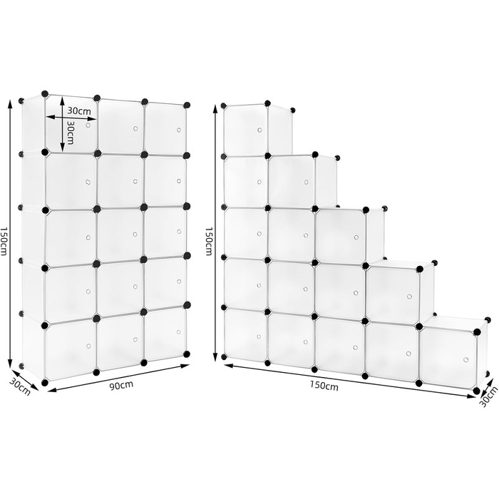 WOLTU Cube Shelf, Storage System, 15 Cubes, DIY Cube Shelf, Modular PP Panels, as Wardrobe, Shoe Shelf, Room Divider, for Living Room, Bedroom, Hallway, White
