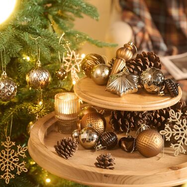 Набір прикрас для ялинки Valery Madelyn 60 шт. Ялинкові кулі бронзово-золотого кольору, міцні, з кріпленням, для новорічного декору