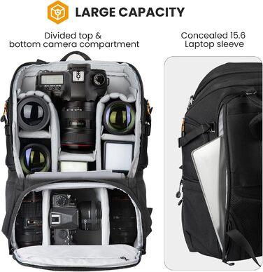 Рюкзак для камери Tarion HX-XL, 2-в-1, чорний, водонепроникний, з відділенням для ноутбука 15.6 дюймів