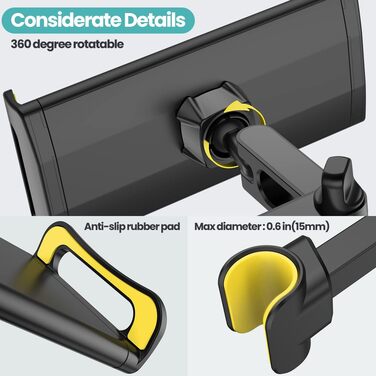 Тримач для планшета в авто - універсальний, регульований, для iPad, Switch, Samsung Tab, смартфонів 4.7-13 дюймів (жовтий)