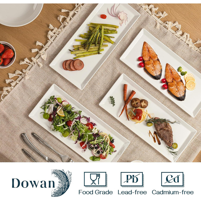 Набір сервіровочних тарілок DOWAN, 4 шт., 24.6 x 13.7 см, для буфетів, суші, десертів, закусок, білий, кераміка