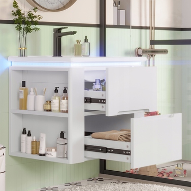 Підвісні шафки для ванної кімнати з LED-підсвіткою та шафки під умивальник