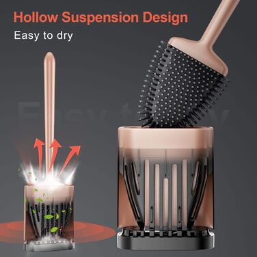 Набір для чищення унітазу Waretary з силіконовою щіткою та підставкою з нержавіючої сталі, гнучкий наконечник для глибокого очищення, швидковисихаючий, для кріплення на стіні та встановлення на підлогу, золотий