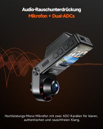 Відеореєстратор E-YEEGER Dashcam Auto 345° Panorama 4K+2.5K з GPS, WiFi, HDR, Нічне бачення, Паркувальний режим, Loop-запис, SD-карта 64GB