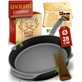 Чавунна сковорода Krustenzauber 28 см для індукції з інструкцією та кулінарною книгою - шліфована чавунна пательня