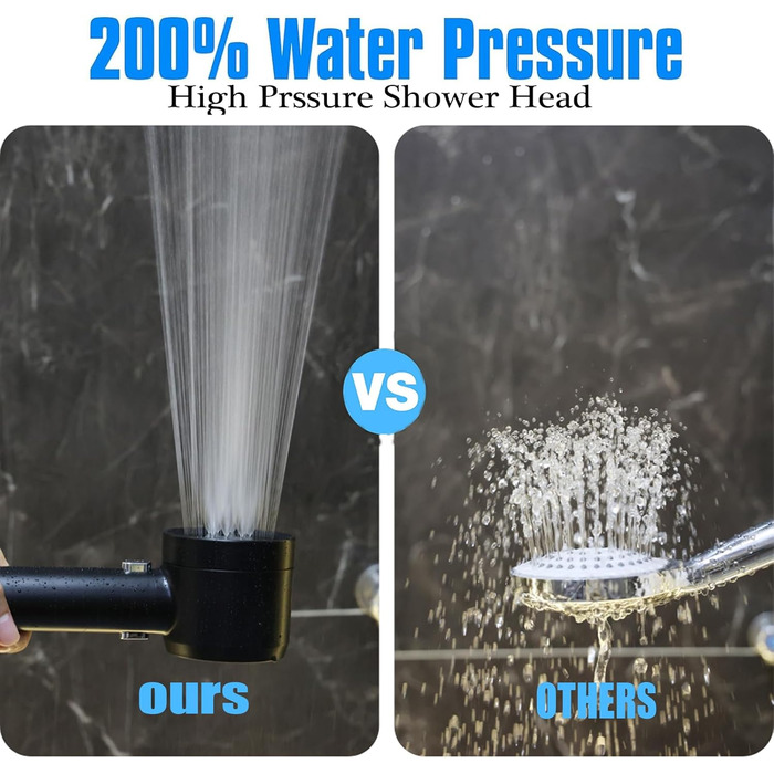 YOUMEIYUAN High-Pressure Shower Head with Handheld Shower, 4 Spray Modes, Water-Saving, Includes Hose, Holder, and Cotton Filter, Pink (Black)