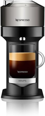 Кавомашина Nespresso Vertuo Next Krups XN910C: 6 розмірів чашок, автоматичне розпізнавання капсул, об'єм резервуару 1.1 л, 54% з переробленого пластику, темне хромоване покриття