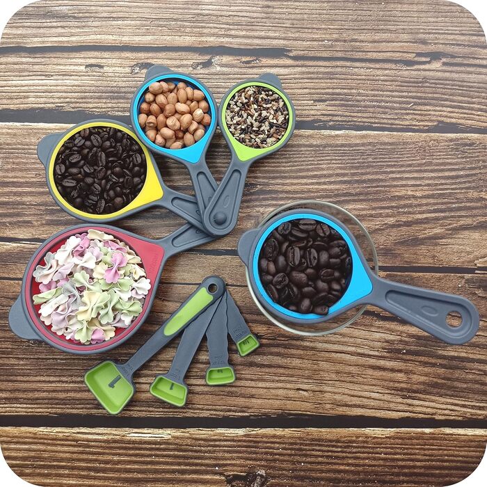 Collapsible Measuring Cup and Spoon Set, 8 Portable Silicone Measuring Cups and Spoons, for Liquid and Dry Measurement, Folding Measuring Cups and Spoons, Green Color (random)
