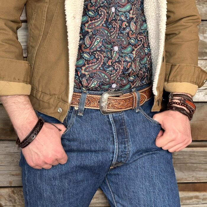 Чоловічий шкіряний ремінь Daniel's Artplanet Westerngürtel, 3,8 см, ручної роботи, з гравіюванням, для талії 48 дюймів (колір: коричневий)