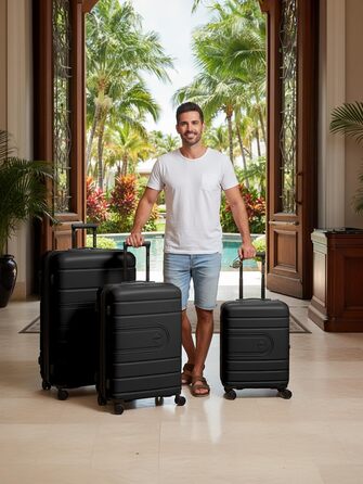 Набір валіз REDOLZ 3 шт. з розширенням | Чорний | З TSA-замком та подвійними колесами | З легкого поліпропілену