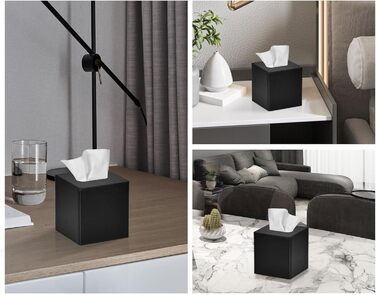 Стильна коробка для серветок квадратна, PU-шкіра, чорна. Організатор для ванної, спальні, кухні, офісу