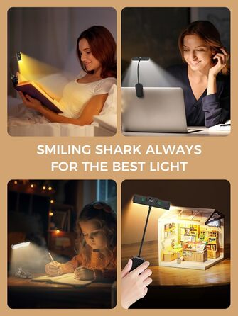 Ліхтарик для читання Smiling Shark LED, USB, 1200 mAh, 3 режими кольору, 6 режимів яскравості, гнучкий, з кліпсою та датчиком, індикатор батареї