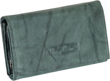 Ledershop24 RFID Women's Leather Wallet, Women's Purse, Women's Money Wallet - Long Blue-Gray Leather - Gift Set + Exclusive Key Chain