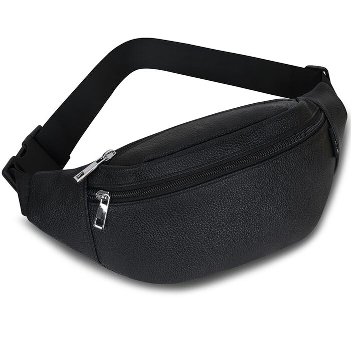 Чоловіча/Жіноча поясна сумка на пояс з PU шкіри, бананка для спорту, подорожей, прогулянок з собакою, чорна