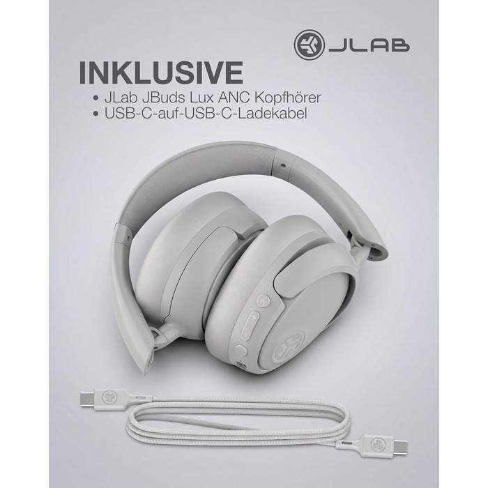 Бездротові накладні навушники JLab JBuds LUX ANC з активним шумопоглинанням, Bluetooth, колір: білий (Wolkenweiß)