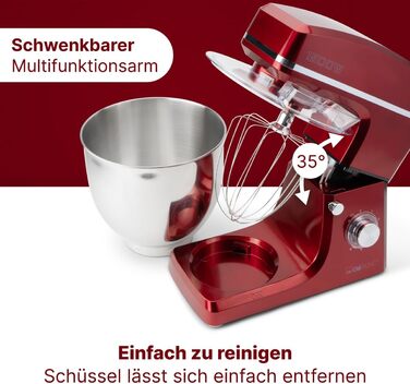 Планетарний міксер Clatronic KM 3765 XXL для випікання, чаша 10л, 1500 Вт, червоний
