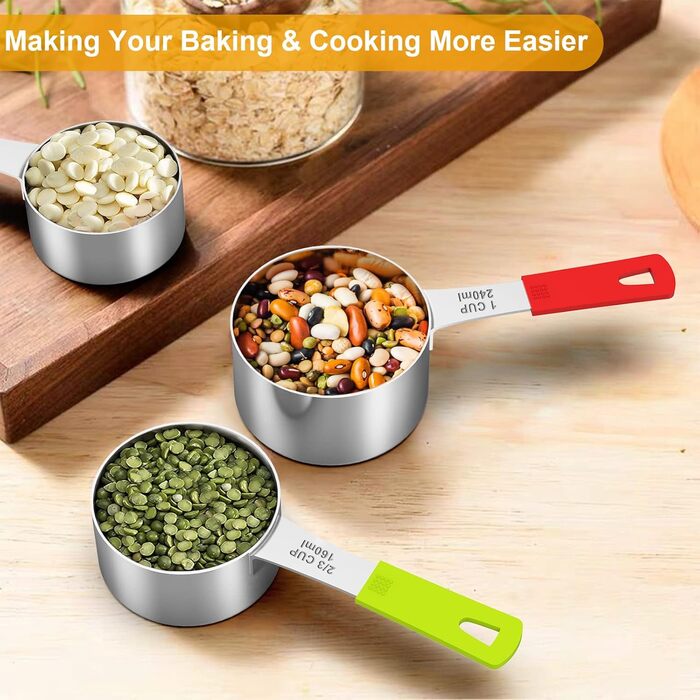 Wildone Measuring Cups & Spoons Set, 18-Piece, Stainless Steel, Stackable, 8 Measuring Cups and 9 Measuring Spoons, 1 Leveler, Ideal for Dry and Liquid Ingredients (Black)