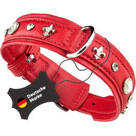 Julieta Leine, Leather Dog Leash, Leather Lead Dog, MATCHING the Julieta Collar, Red, Leather, with Lilies, Rhinestones, and a Large Crystal (Neck Circumference 46.5-52.5cm)