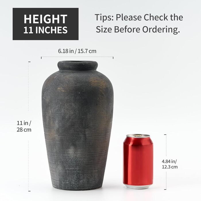 Велика керамічна ваза ручної роботи, 27.9 см, мінімалістична, декоративна ваза в стилі фермерського дому для декорування дому, вітальні, полиці, входу, весілля, столу (бронза)