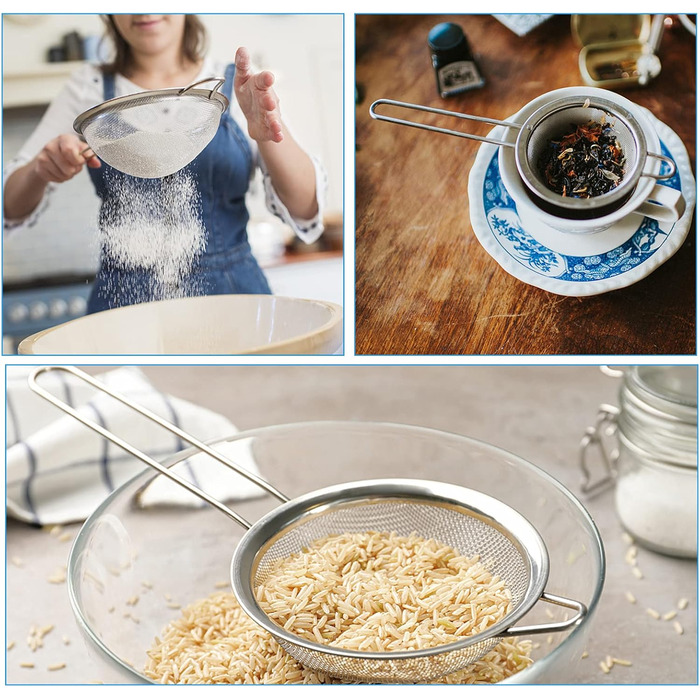 Ситечко кухонне 7 см, нержавіюча сталь, дрібна сітка, для чаю, борошна, рису, макаронів, овочів та фруктів, довговічне кухонне приладдя