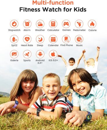 Дитячий розумний годинник для хлопчиків та дівчаток, фітнес-трекер активності з 100+ спортивними режимами, крокомір, монітор серцевого ритму та сну, водонепроникність IP68, подарунок для підлітків 5-16 років, чорний
