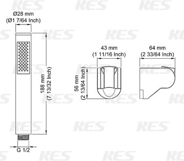 KES Handheld Shower Head Shower Head Bathroom SUS304 Shower Head with Shower Head Holder and Shower Hose Stainless Steel Brushed, LP150-BS (Black)