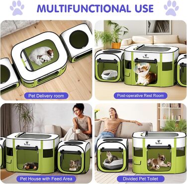 Pawaboo Розкладний вольєр для тварин, переносна клітка для собак та котів, зелений, 90x70x60 см (3-в-1)