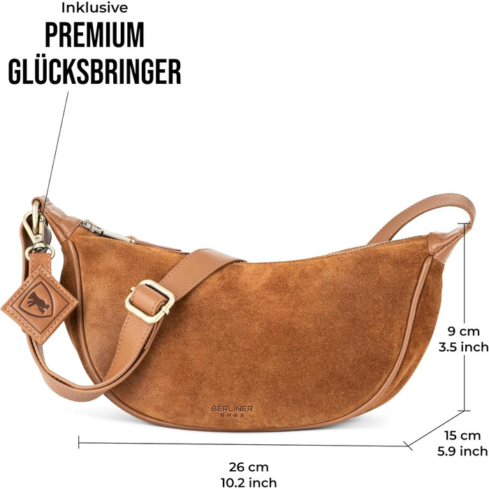 Сумка через плече Berliner Bags Luna, шкіряна жіноча напівмісяць, коричнева замша