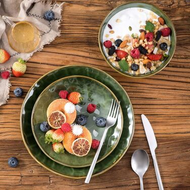 Набір тарілок для мюслі Vicrays (6 шт.) з порцеляни, об'єм 940 мл, набір тарілок та мисок, салатник з кераміки, супові тарілки, підходить для мікрохвильової печі та посудомийної машини (зелений)