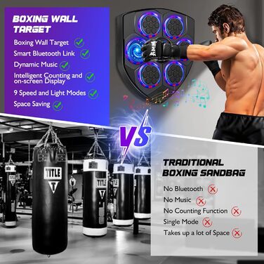 Музична боксерська машина Joellfuner з LED-підсвічуванням, 9 швидкостей, 5 рівнів гучності, режим підрахунку ударів, настінна ціль для тренувань у домашньому фітнес-залі