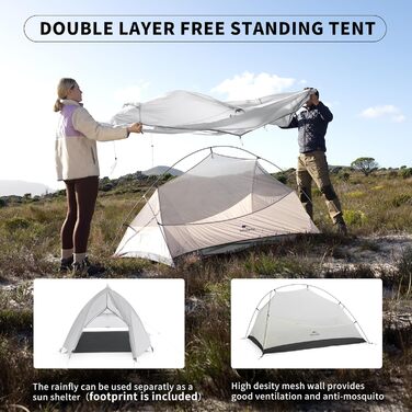Намет Naturehike Cloud Up Pro 2 особи, легкий туристичний намет для кемпінгу, водонепроникний, сірий