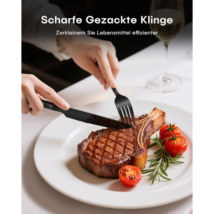 Набір столових приборів Honkku 30 предметів (6 осіб), чорний, з нержавіючої сталі, з об'ємними ручками, набір ножів, виделок та ложок, полірований, придатний для миття в посудомийній машині