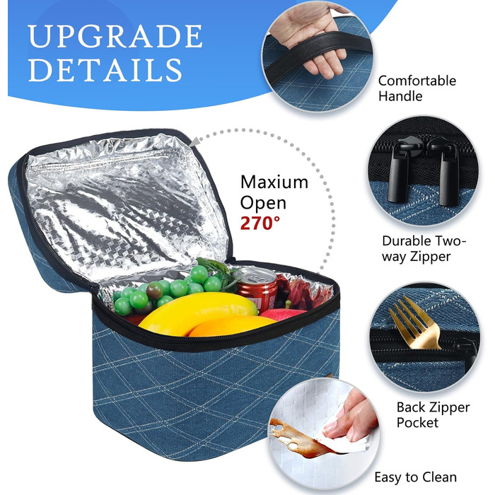 Легка термосумка-ланчбокс для їжі: складана, водонепроникна, у синій клітинку