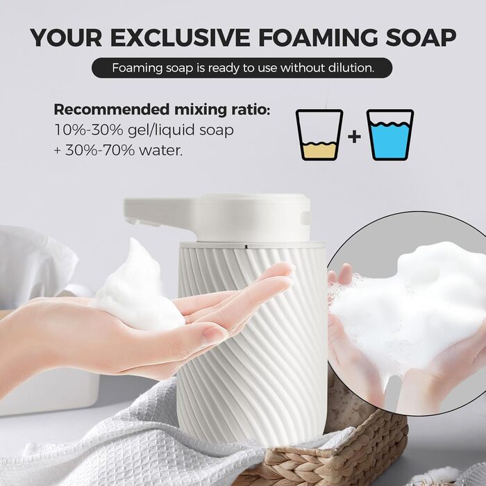 Automatic Soap Dispenser 300ml Electric Automatic Foam Soap Dispenser with Sensor, No Touch Automatic Soap Dispenser with USB Charging for Bathroom, Kitchen, Toilet White