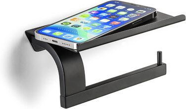 Sagittarius One 160S1 Stainless Steel Toilet Paper Holder with Shelf - Matte Black | Phone Shelf | WC Paper Holder | Toilet Paper Dispenser