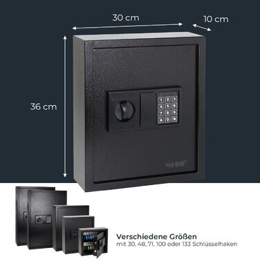 Сейф для ключів HMF з кодовим замком та електронним замком, 30x28x10 см, 48 гачків, чорний