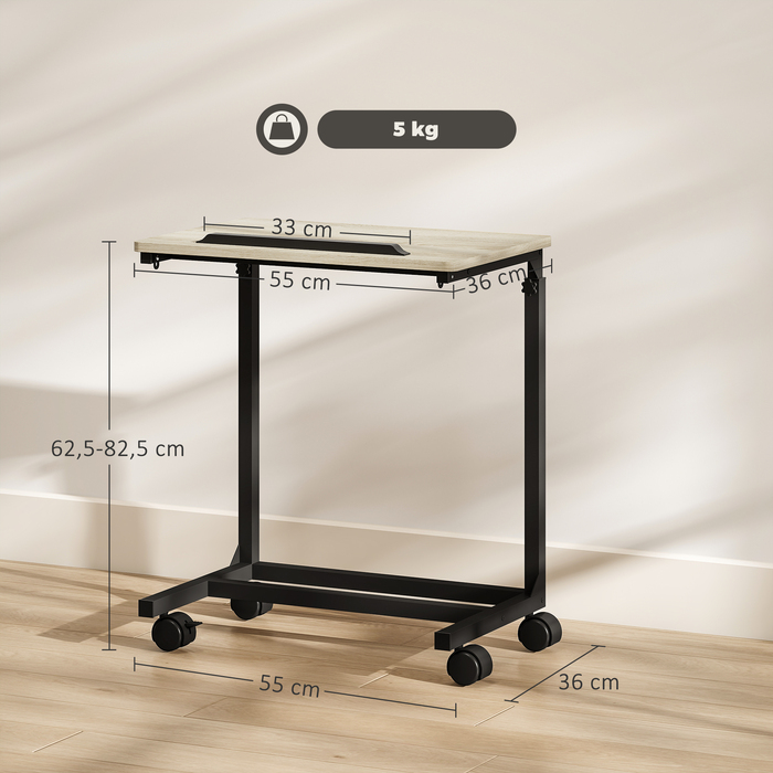 HOMCOM Side Table in C-Shape, Height-Adjustable Coffee Table with Wheels, Sofa Table Laptop Table for Small Spaces, Living Room, 55 x 36 x 62.5-82.5 cm, White | Aosom