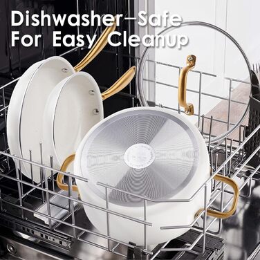 Набір посуду RIOVARM з нержавіючої сталі з антипригарним покриттям, 10 предметів. Набір каструль, сковорідок, сотейників та соусниць з лопаткою. Білий посуд для кухні.