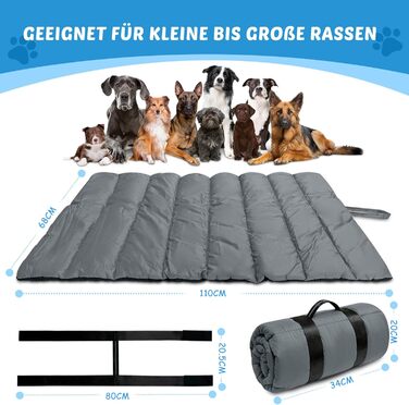 Водонепроникний килимок для собак 110 x 68 см, потовщений, м'який, з можливістю прання, для подорожей, кемпінгу, відпочинку на природі (сірий)