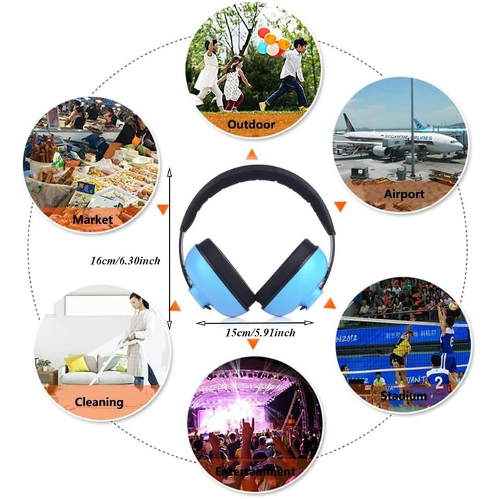 Навушники для захисту вух дитини 0-2 роки - шумозахисні навушники для літака, сну та повсякденного використання | Регульовані, м'які та легкі для новонароджених та малюків, (Блакитні)