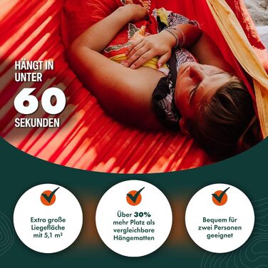 Гамак подвійний HÄNG XXL 300x170 см для кемпінгу, подорожей та саду (бордовий/золотий) - водостійкий, ультралегкий (850г), витримує 200 кг, з кріпленням