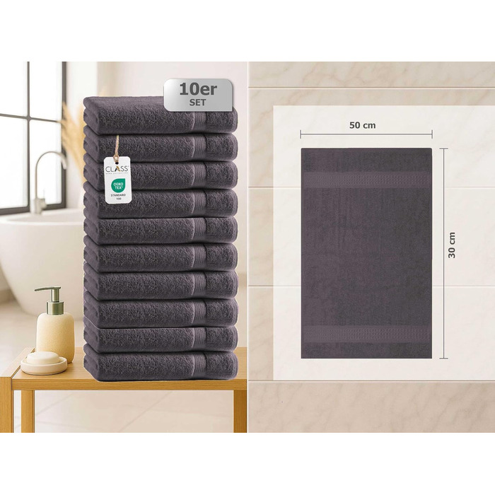 Набір м'яких махрових рушників Class Home Collection Ftee, 100% бавовна, антрацит, 30x50 см, 10 шт.