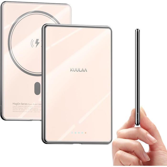 PowerBank Kuulaa Ultra Slim 5000 mAh з MagSafe, Type-C 20W, Швидка зарядка, 7.2 мм, для iPhone 16/15/14/13/12 (Рожевий)
