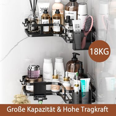 Поличка для душу без свердління, кутова, 2 шт. Органайзер для ванної кімнати з 4 гачками, чорний. Поличка для шампуню в душ, аксесуари для душу