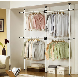 Robust, triple-extendable clothes rail from House of Home – Replacement for clothes rail in wardrobe – Adjustable shelf frame – Clothes storage (double bed)