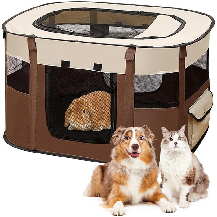 Клітка-вигул для цуценят та собак, складана, 70x55x40 см (колір кавовий)