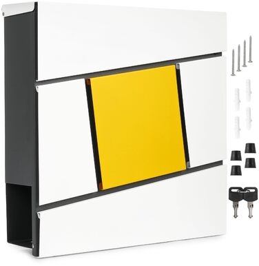 Поштовий ящик BRUBAKER Yellow Square з газетницею, жовтий - сучасний настінний поштовий ящик з алюмінію, 2 ключі, жовто-білий-антрацит